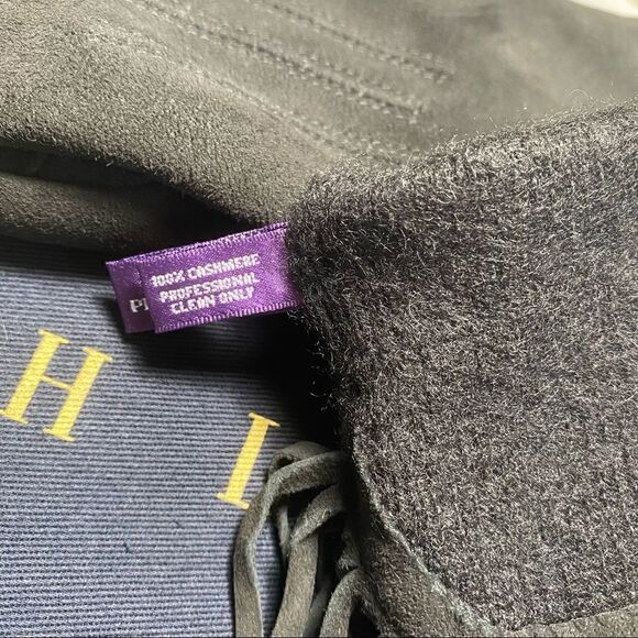 Ralph Lauren Collection ~ Black Cashmere Lined Lamb Suede Fringe Trimmed Gloves - Picture 14 of 16